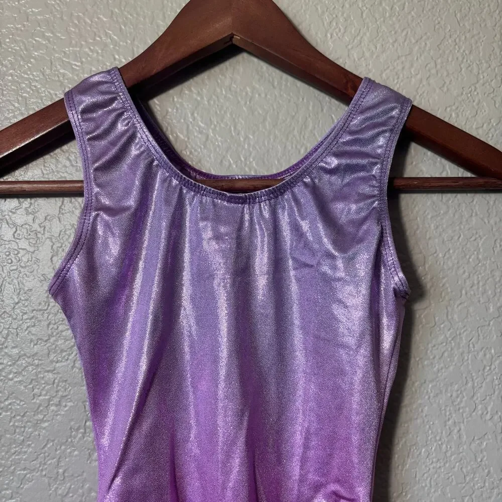 Destira Purple Pink Ombre Foil Gymnastics Leotard Size JR or Child XL